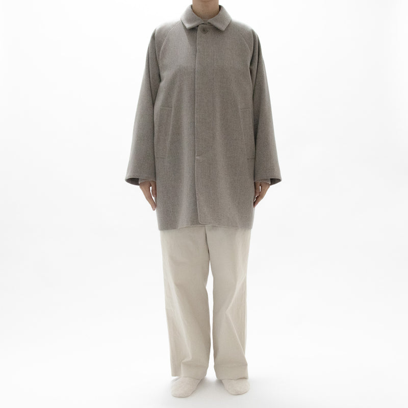 Natural Wool Gabardine Soutien Collar Coat Short