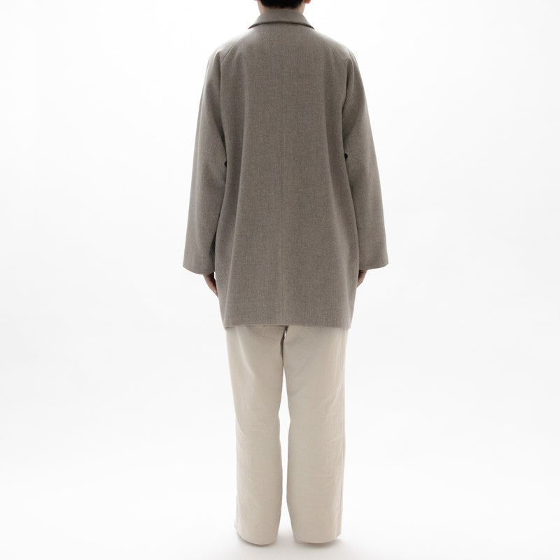 Natural Wool Gabardine Soutien Collar Coat Short