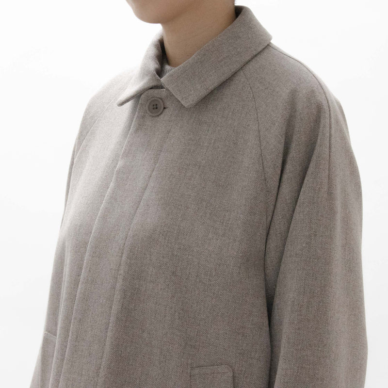 Natural Wool Gabardine Soutien Collar Coat Short