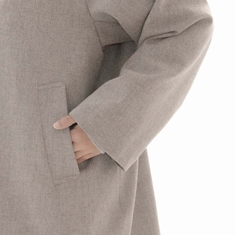 Natural Wool Gabardine Soutien Collar Coat Short