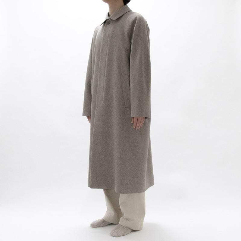 Natural Wool Gabardine Soutien Collar Coat Long