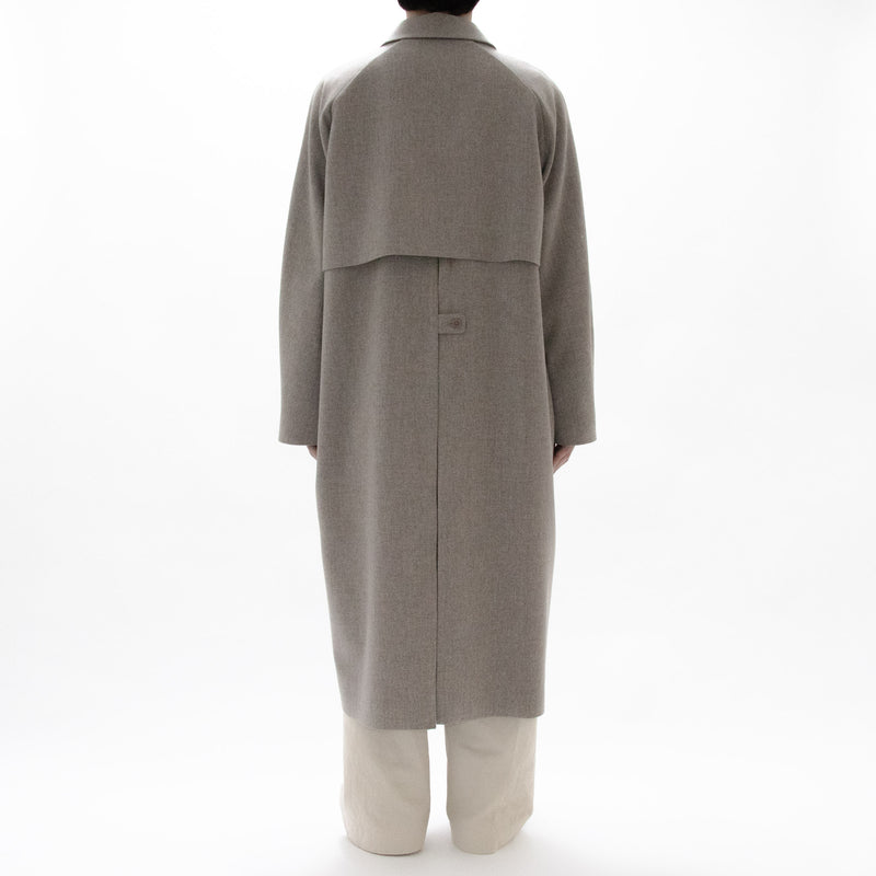 Natural Wool Gabardine Soutien Collar Coat Long