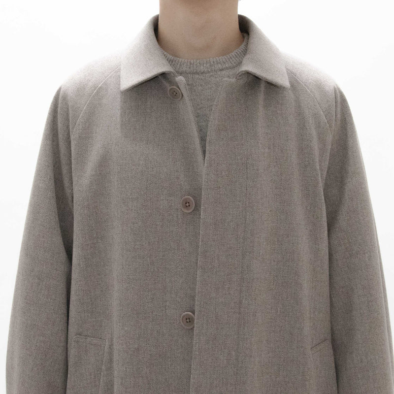 Natural Wool Gabardine Soutien Collar Coat Long