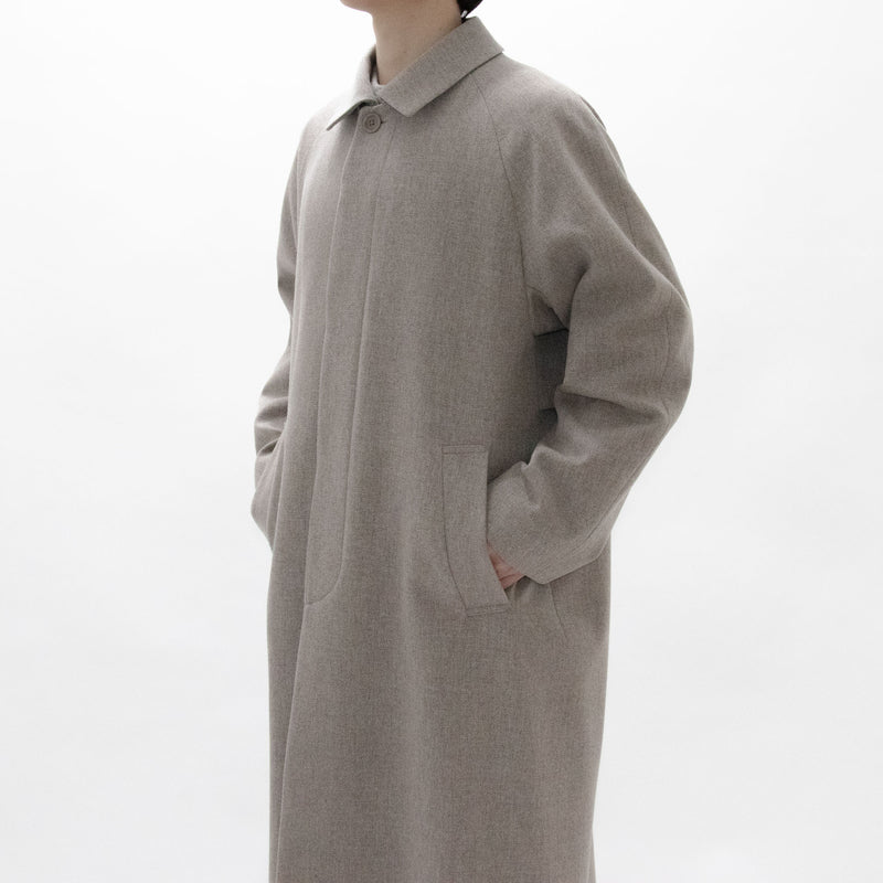 Natural Wool Gabardine Soutien Collar Coat Long