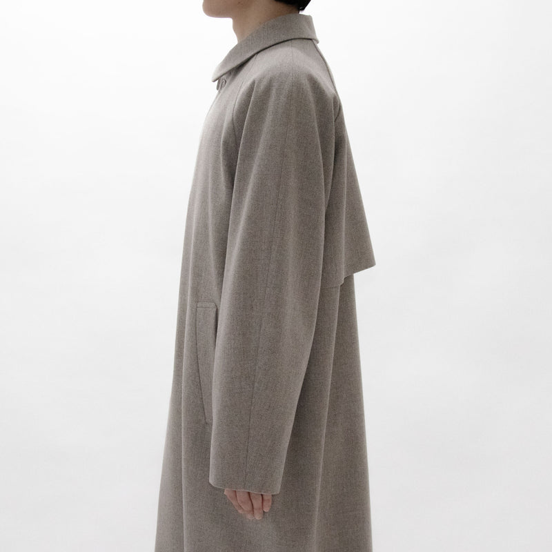 Natural Wool Gabardine Soutien Collar Coat Long