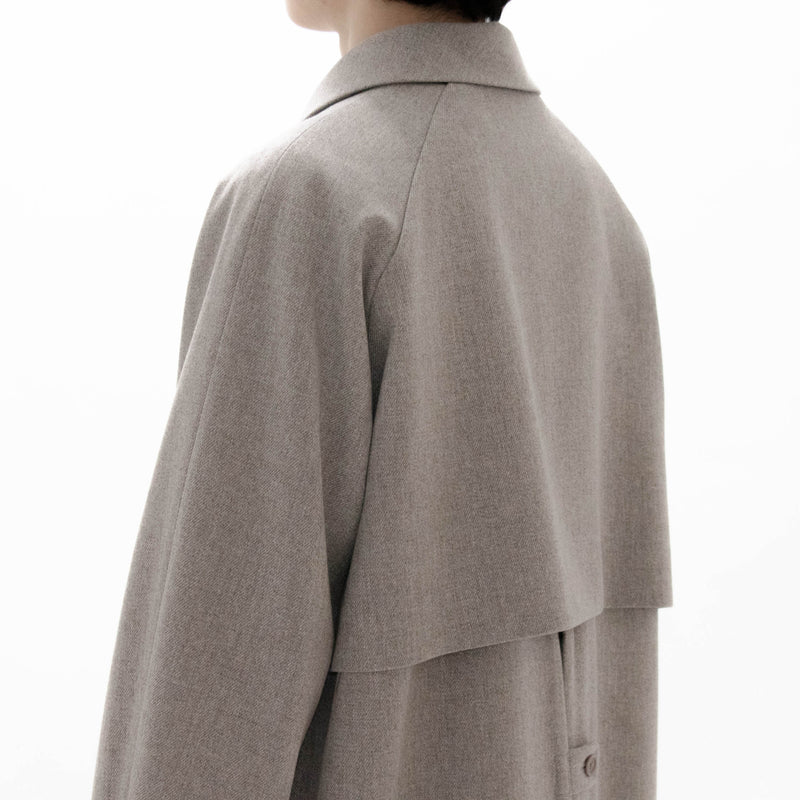Natural Wool Gabardine Soutien Collar Coat Long