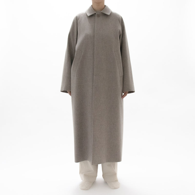 Natural Wool Gabardine Soutien Collar Coat Long