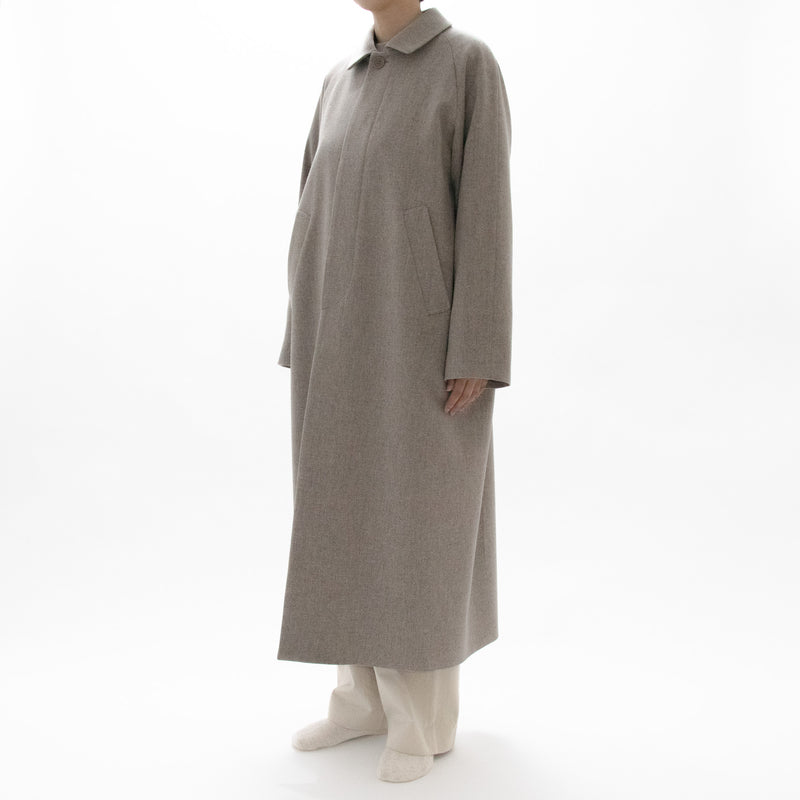 Natural Wool Gabardine Soutien Collar Coat Long