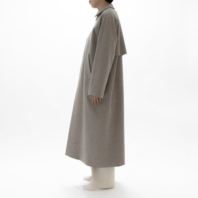 Natural Wool Gabardine Soutien Collar Coat Long