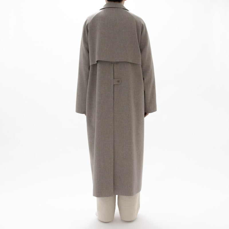 Natural Wool Gabardine Soutien Collar Coat Long