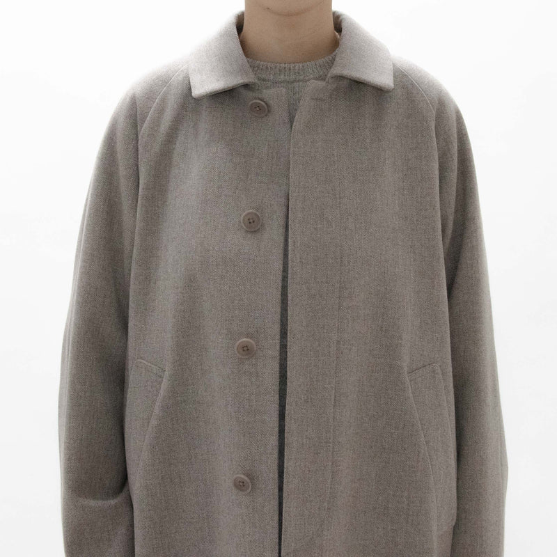 Natural Wool Gabardine Soutien Collar Coat Long