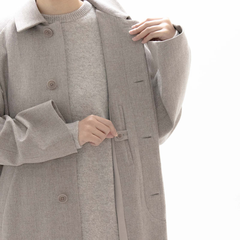 Natural Wool Gabardine Soutien Collar Coat Long