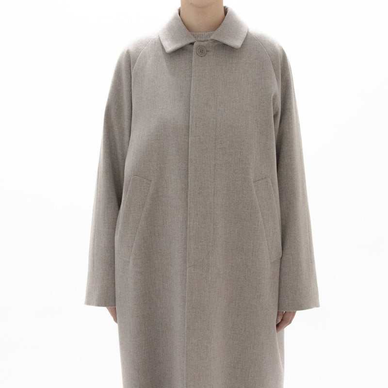 Natural Wool Gabardine Soutien Collar Coat Long