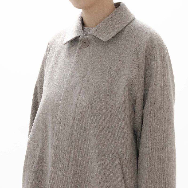 Natural Wool Gabardine Soutien Collar Coat Long