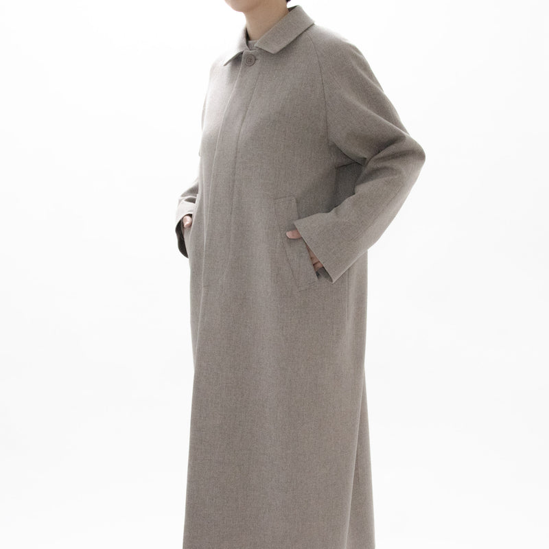 Natural Wool Gabardine Soutien Collar Coat Long