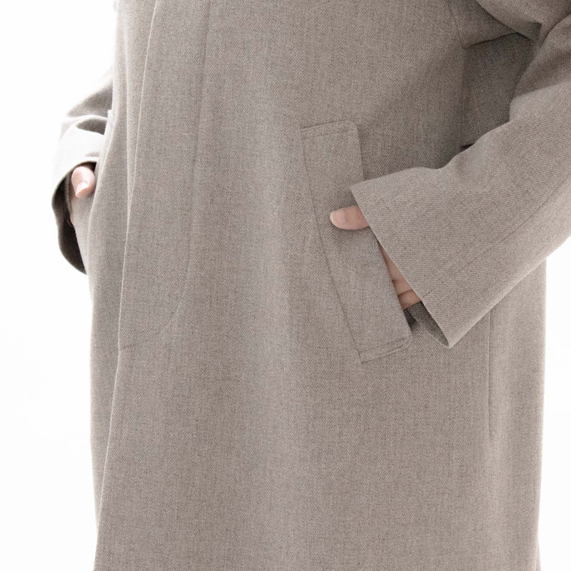 Natural Wool Gabardine Soutien Collar Coat Long