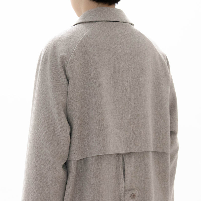 Natural Wool Gabardine Soutien Collar Coat Long
