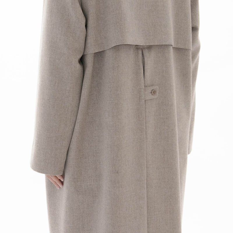 Natural Wool Gabardine Soutien Collar Coat Long