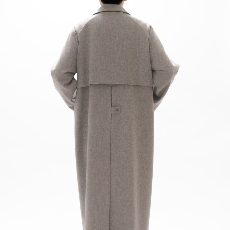 Natural Wool Gabardine Soutien Collar Coat Long