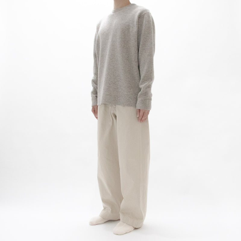 Natural Wool Rib Knit Sweater Crew Neck
