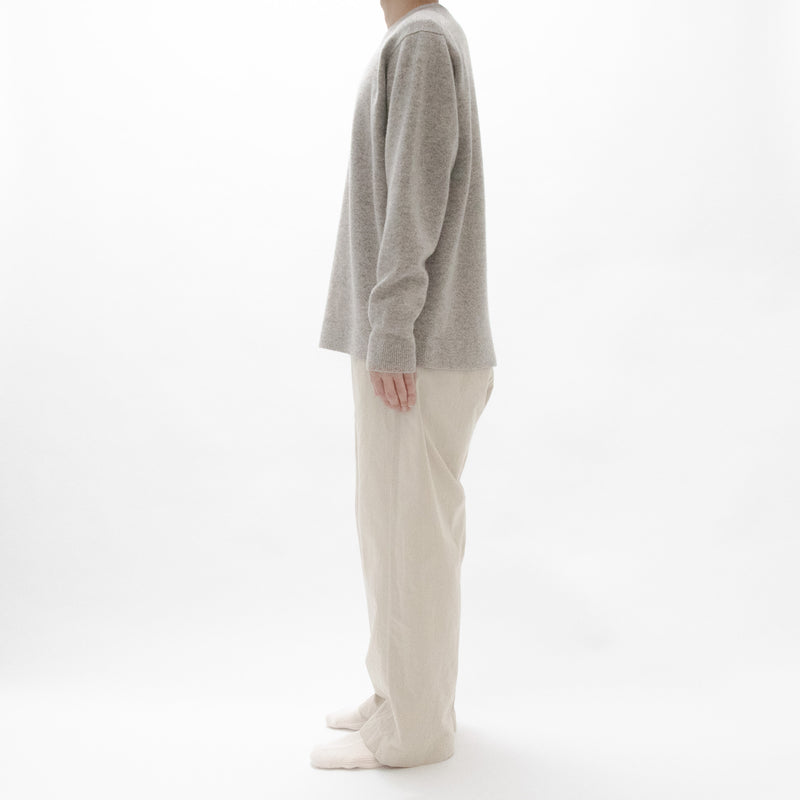 Natural Wool Rib Knit Sweater Crew Neck