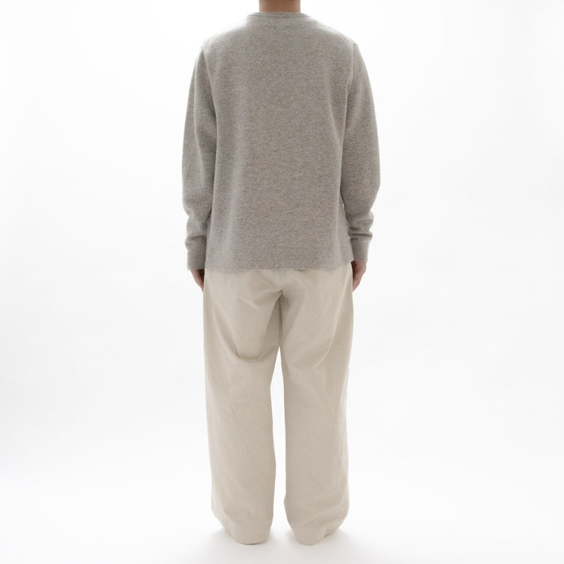 Natural Wool Rib Knit Sweater Crew Neck