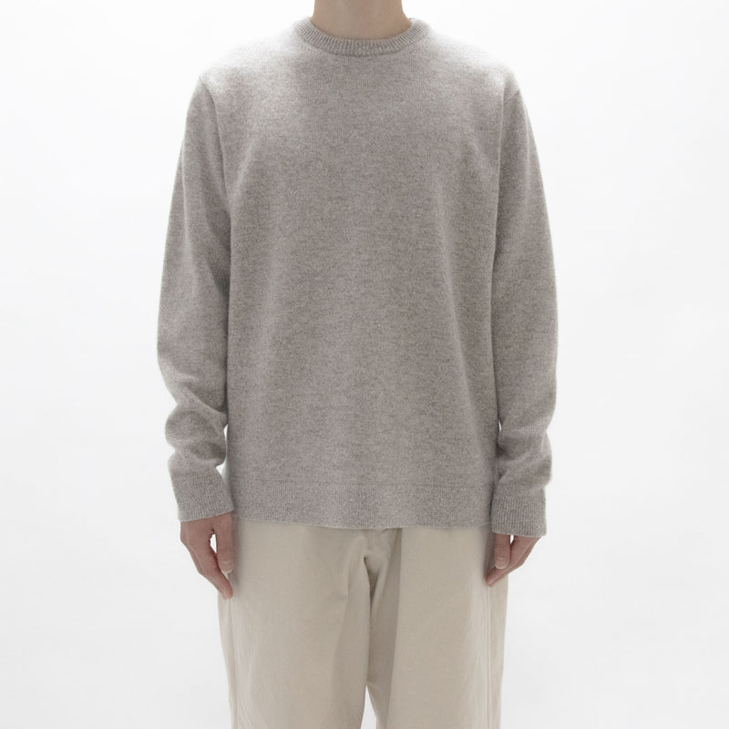 Natural Wool Rib Knit Sweater Crew Neck
