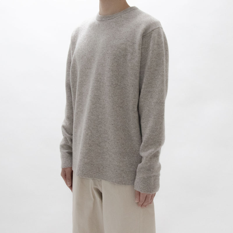 Natural Wool Rib Knit Sweater Crew Neck