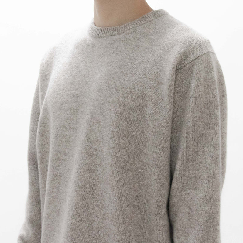 Natural Wool Rib Knit Sweater Crew Neck