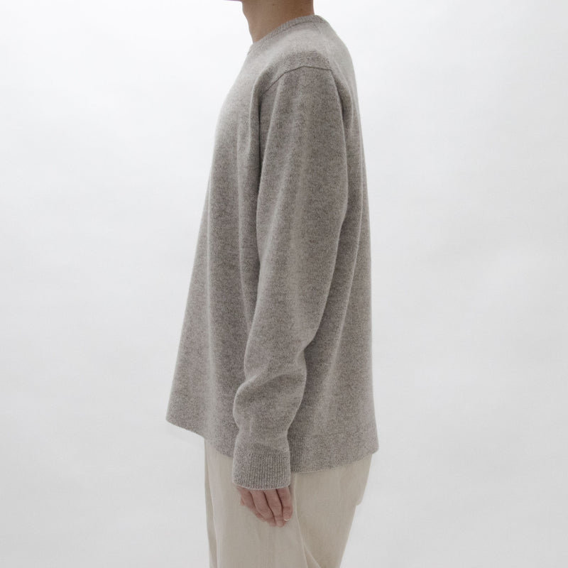 Natural Wool Rib Knit Sweater Crew Neck