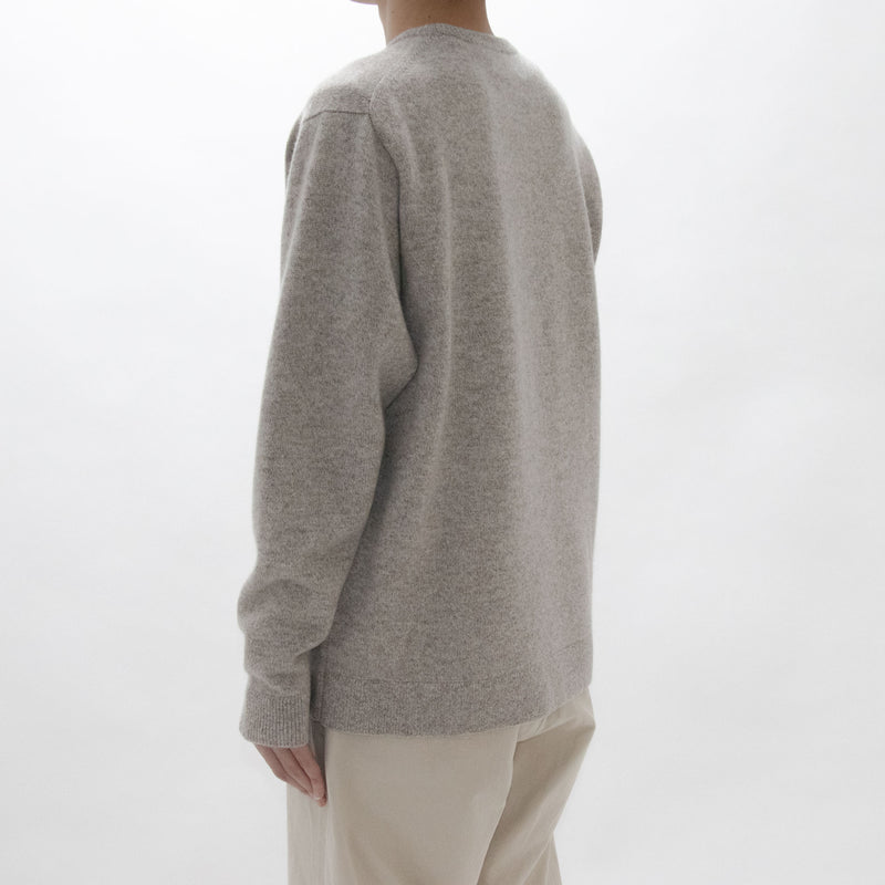 Natural Wool Rib Knit Sweater Crew Neck