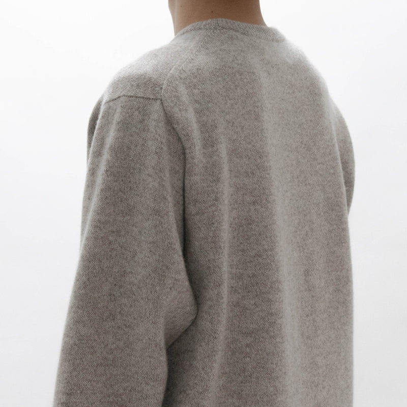 Natural Wool Rib Knit Sweater Crew Neck