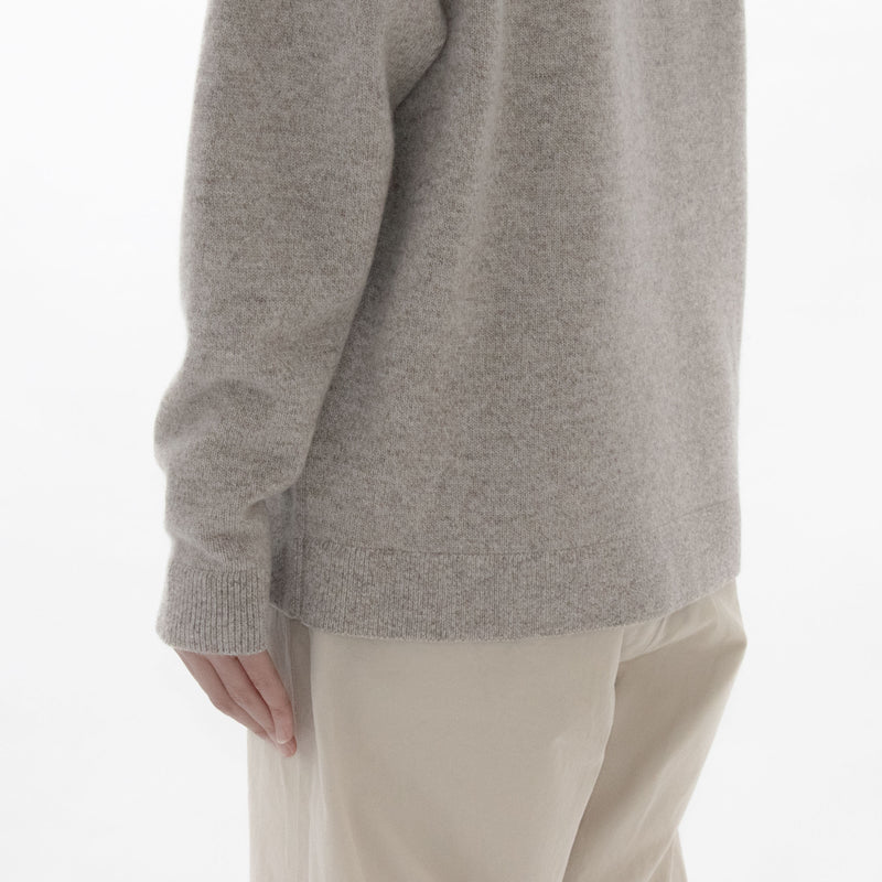 Natural Wool Rib Knit Sweater Crew Neck
