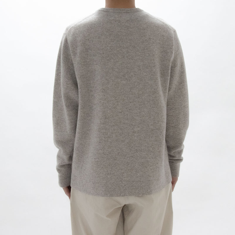 Natural Wool Rib Knit Sweater Crew Neck