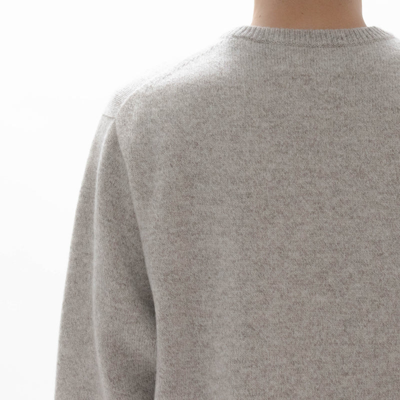 Natural Wool Rib Knit Sweater Crew Neck