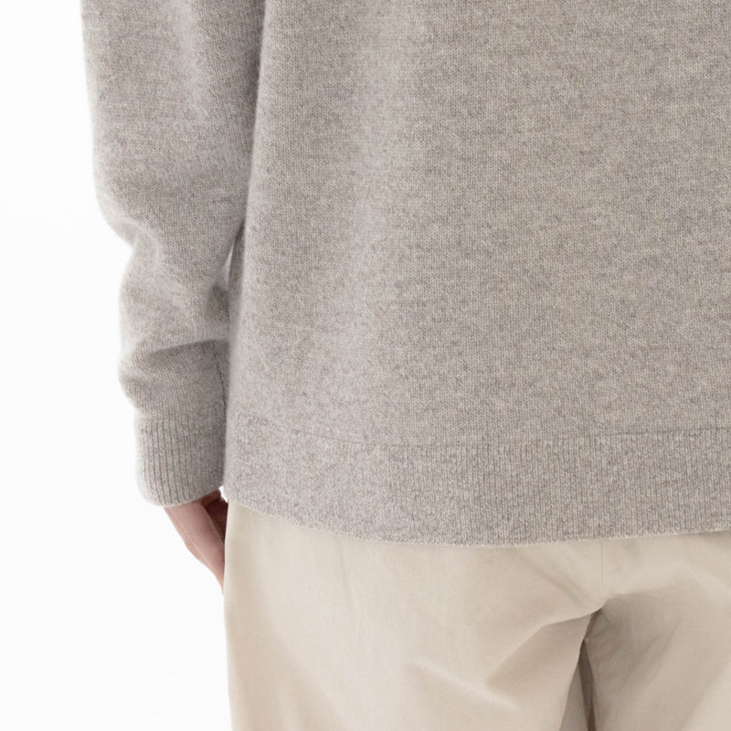 Natural Wool Rib Knit Sweater Crew Neck