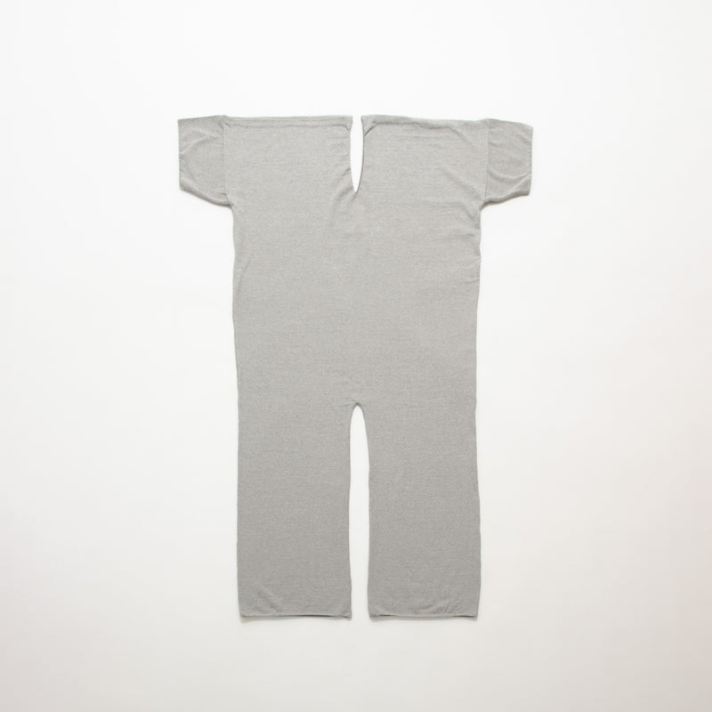Recycle Cotton Knit V-Cut Jumpsuit Short Sleeve