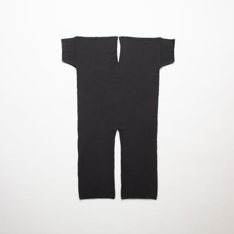 Recycle Cotton Knit V-Cut Jumpsuit Short Sleeve