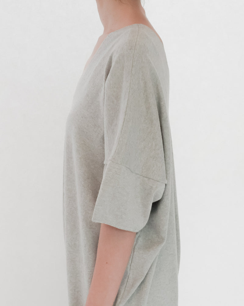 Recycle Cotton Knit V-Cut Jumpsuit Short Sleeve