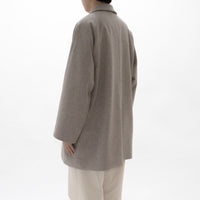 Natural Wool Gabardine Soutien Collar Coat Short