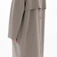 Natural Wool Gabardine Soutien Collar Coat Long