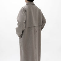 Natural Wool Gabardine Soutien Collar Coat Long