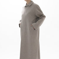 Natural Wool Gabardine Soutien Collar Coat Long