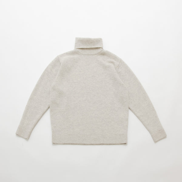 Natural Wool Rib Knit Sweater High Neck