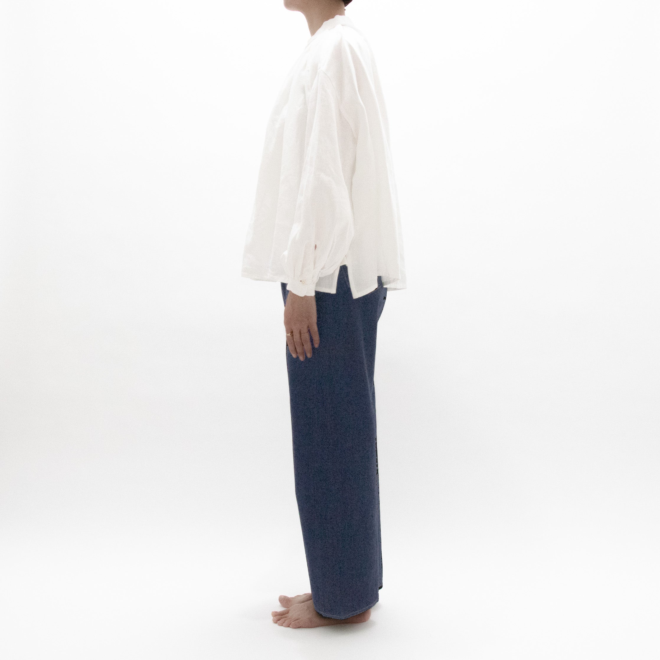 YAECA OTHER CANVAS DESIGN GATHER BLOUSE S COTTON White