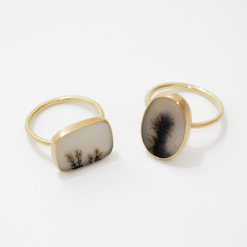 Dendrite Earrings With Garnet Drop Assymentrical