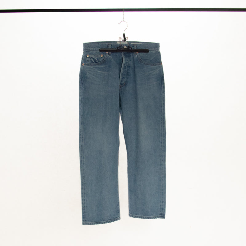 蔵出し Used Blue Denim Trousers Cropped Tapered